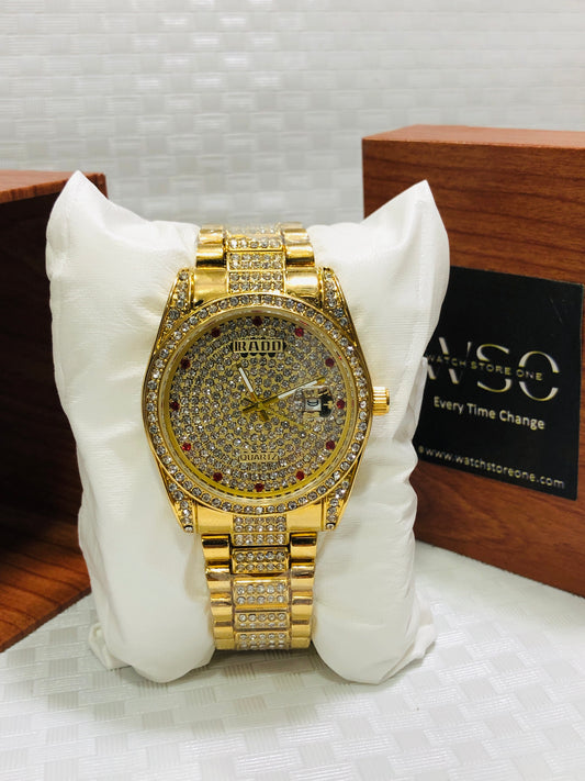 Luxury Tow Tone Iced-Out Men’s Wrist Watch – Fully Diamond-Styled Quartz Timepiece 💯% water proof