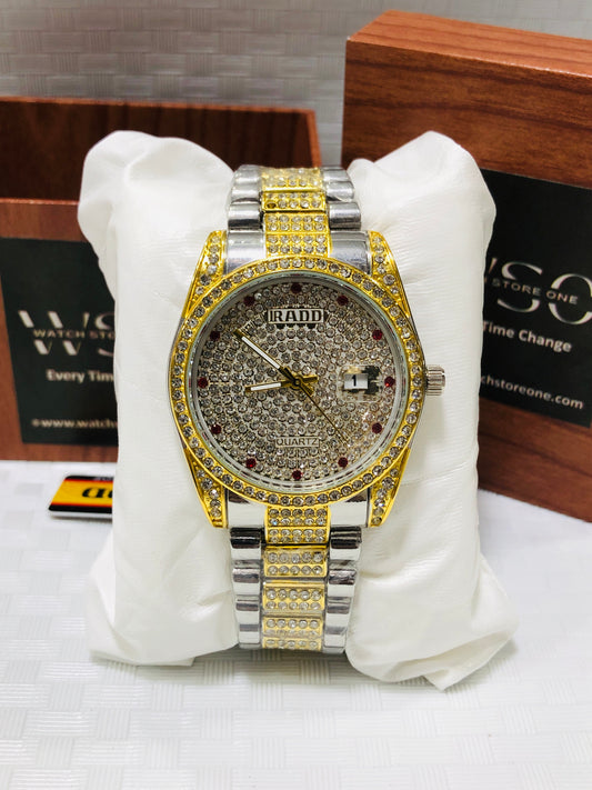 Luxury Tow Tone Iced-Out Men’s Wrist Watch – Fully Diamond-Styled Quartz Timepiece 💯% water proof