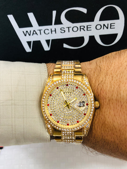 Luxury Tow Tone Iced-Out Men’s Wrist Watch – Fully Diamond-Styled Quartz Timepiece 💯% water proof