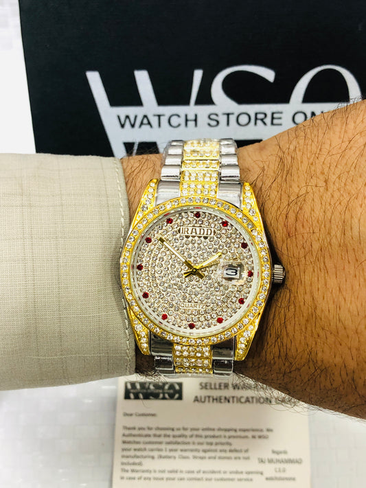 Luxury Tow Tone Iced-Out Men’s Wrist Watch – Fully Diamond-Styled Quartz Timepiece 💯% water proof