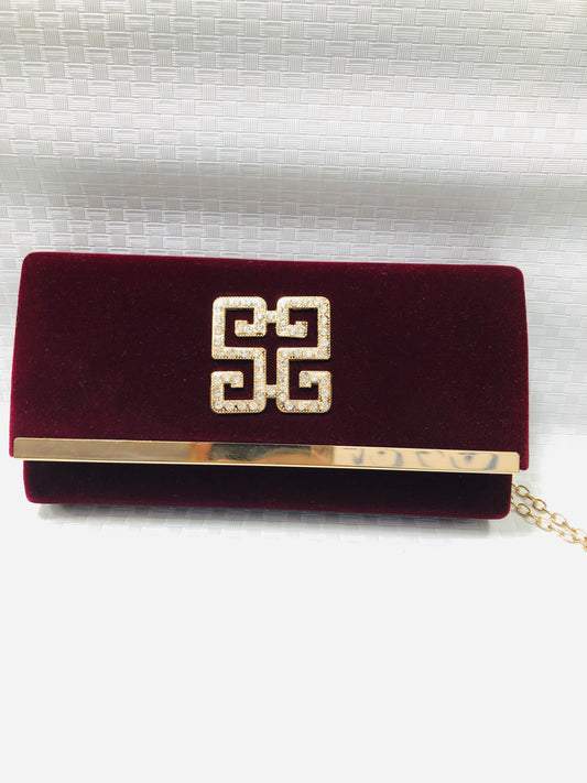 Velvet Premium Hand Clutch >Mehroon