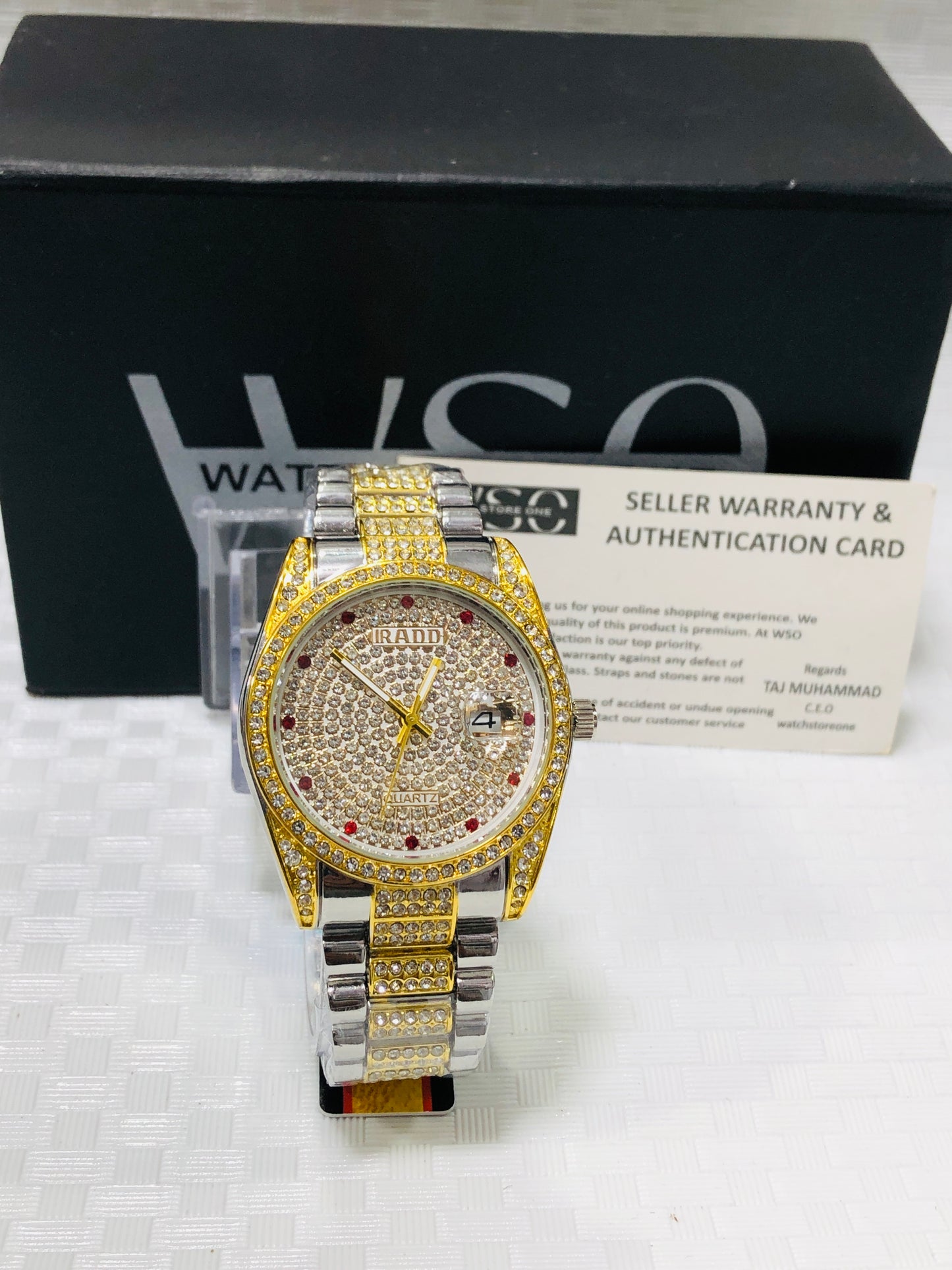 Luxury Tow Tone Iced-Out Men’s Wrist Watch – Fully Diamond-Styled Quartz Timepiece 💯% water proof