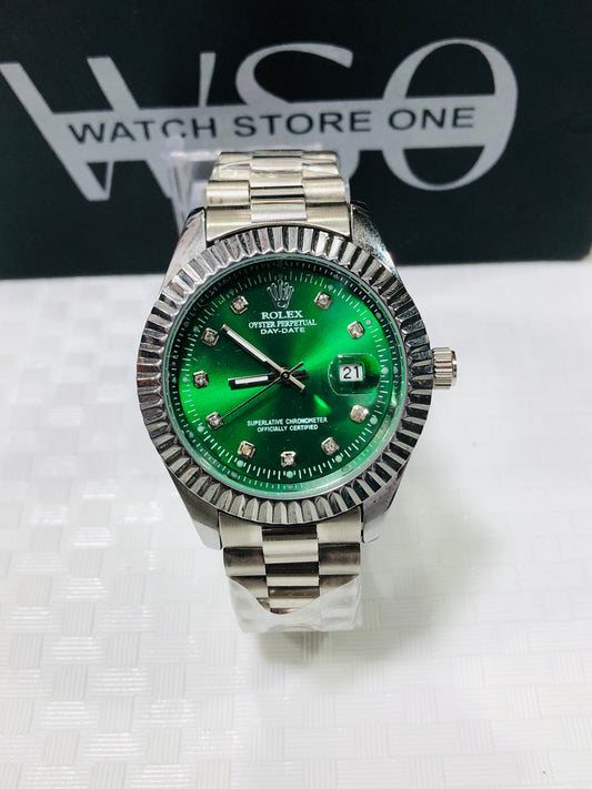 Rlx Date Just Quartz >Silver Green