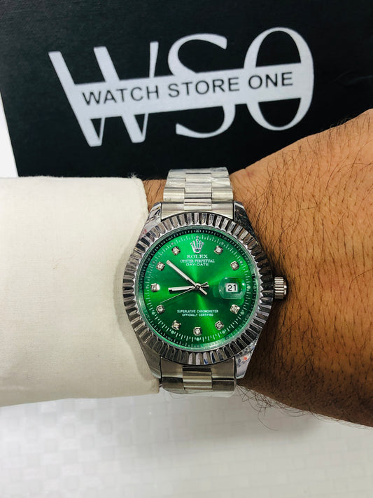 Rlx Date Just Quartz >Silver Green