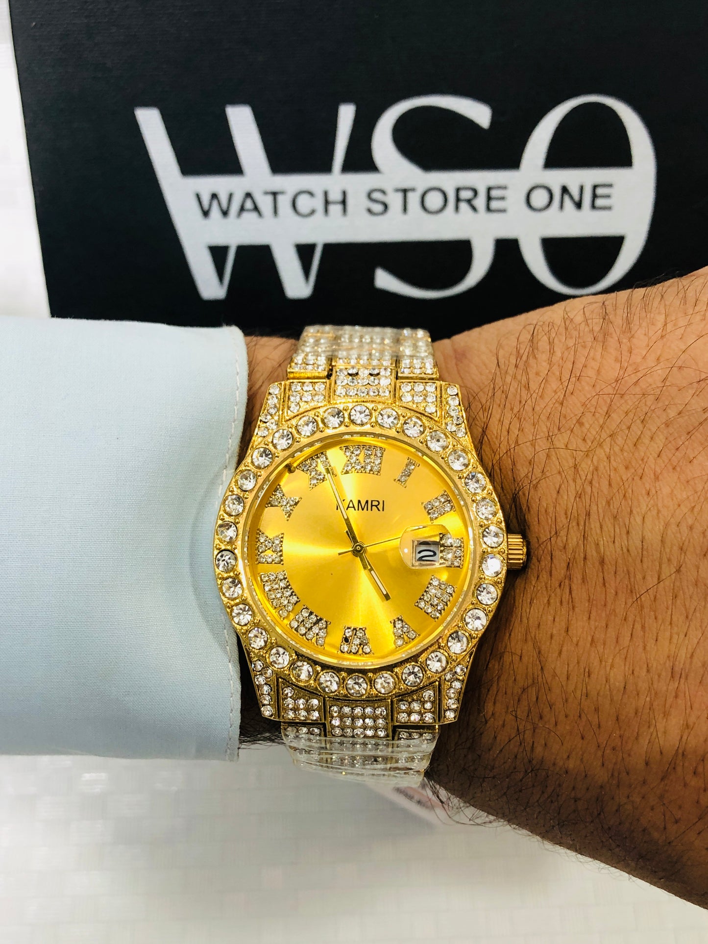 FULL DIAMOND ARABIC WATCH >Gold