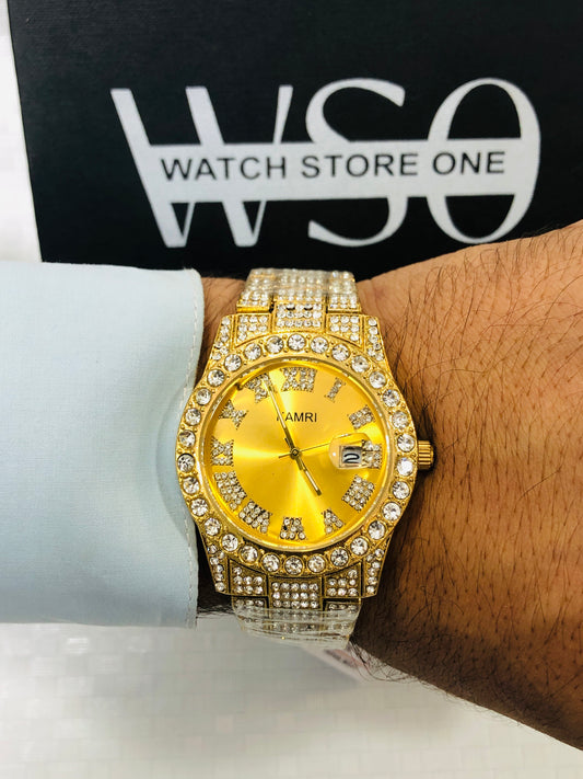 FULL DIAMOND ARABIC WATCH >Gold